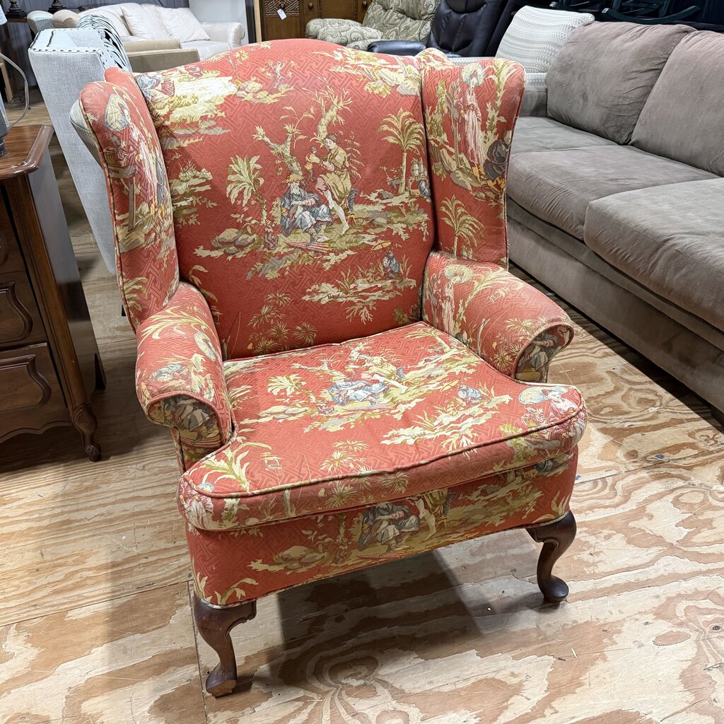 Chinoiserie Print Wingback Chair