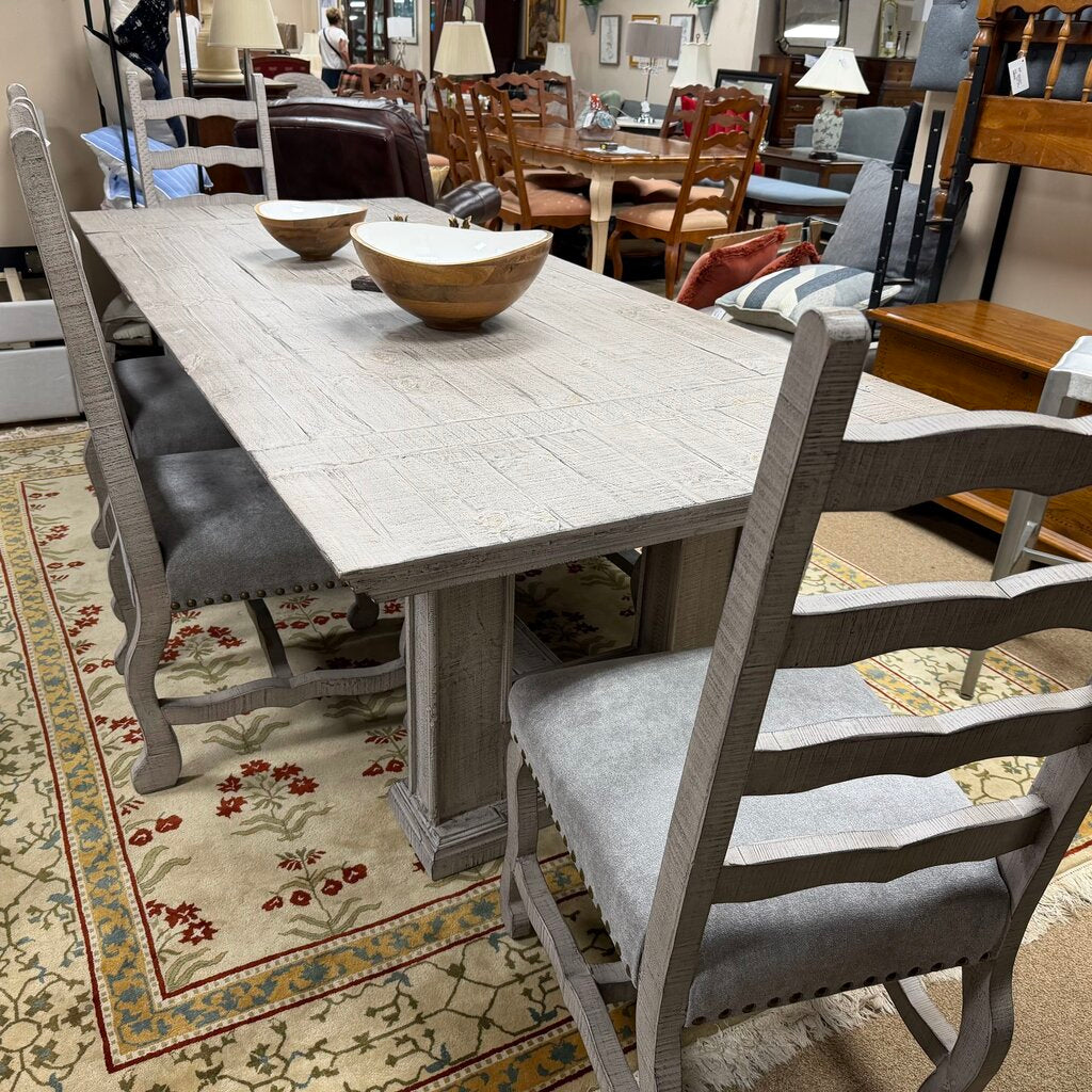 Farmhouse Style Dining Table + Bench + 4 Chairs