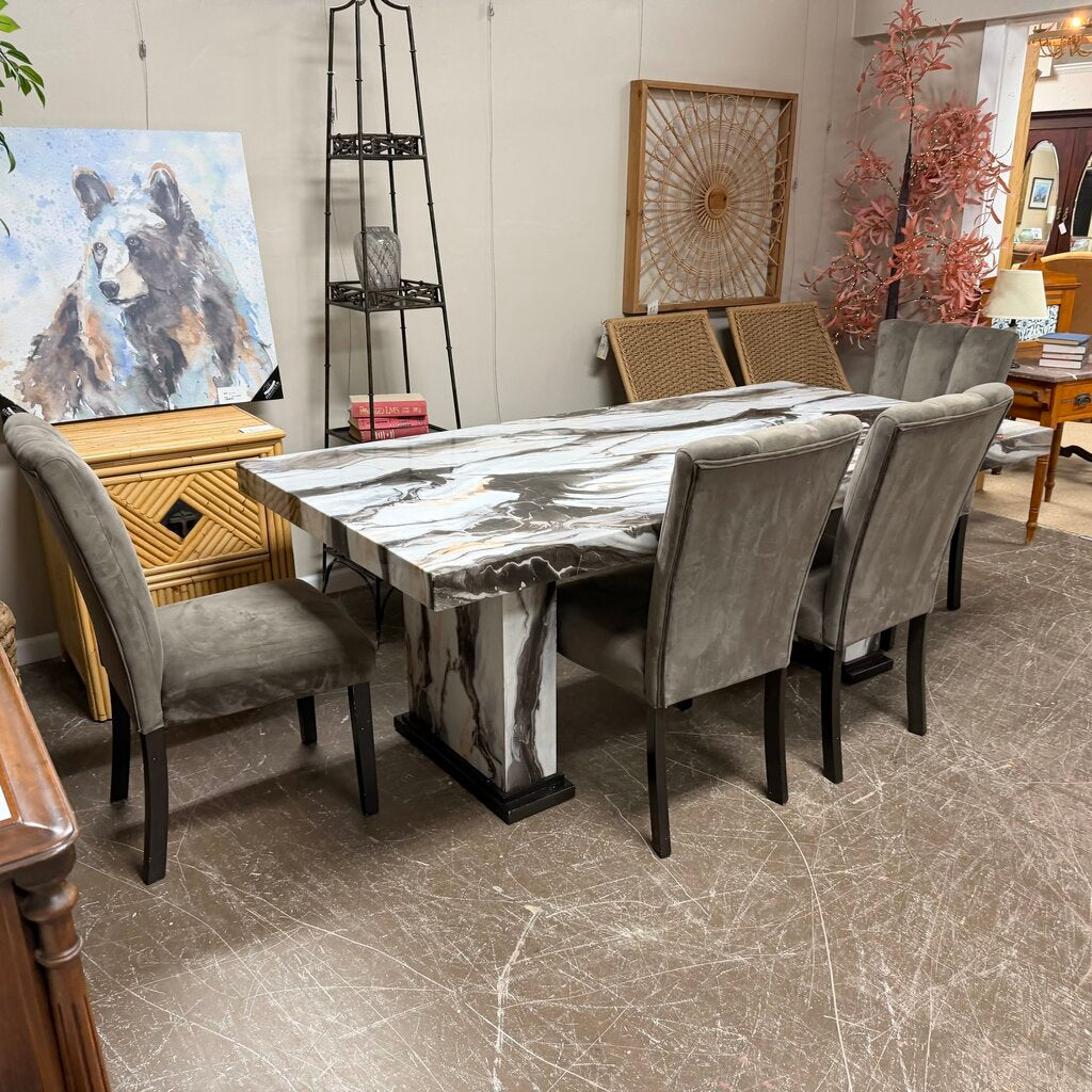 Marble Look Dining Table + 6 Chairs