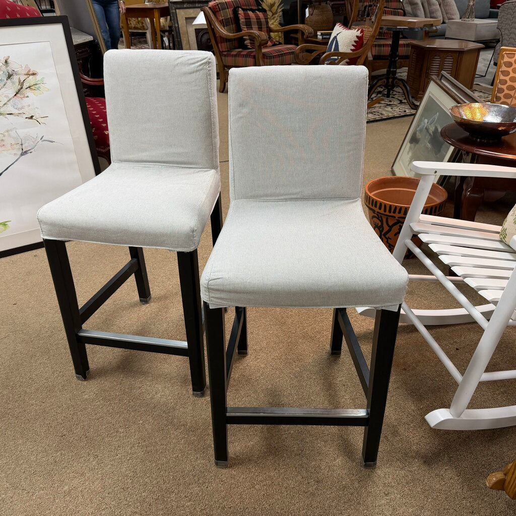 Pair Slipcovered Bar Stools (+ 2 xtra slipcover sets)