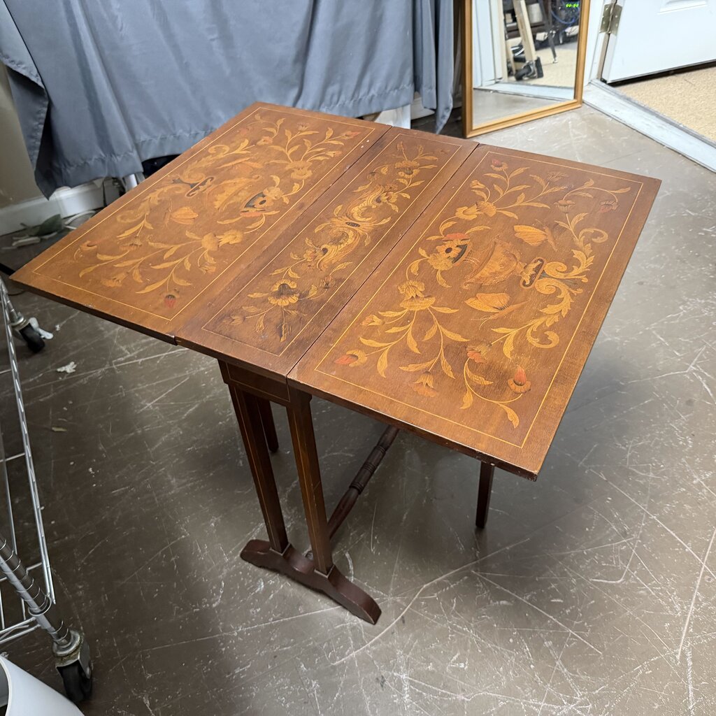 Antique Dutch Marquetry Drop Leaf Side Table