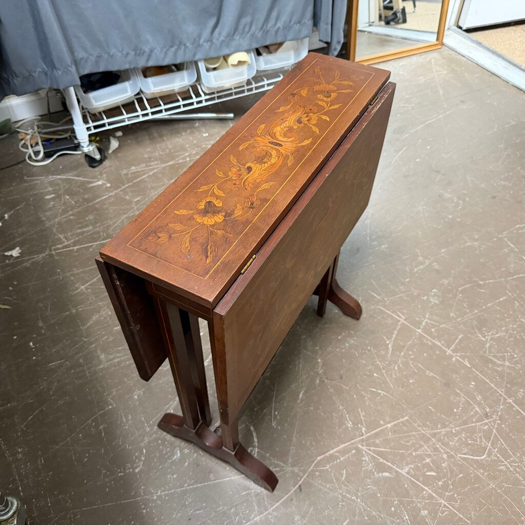 Antique Dutch Marquetry Drop Leaf Side Table
