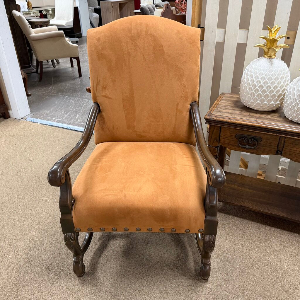 Pair Suede Upholstered Arm Chairs