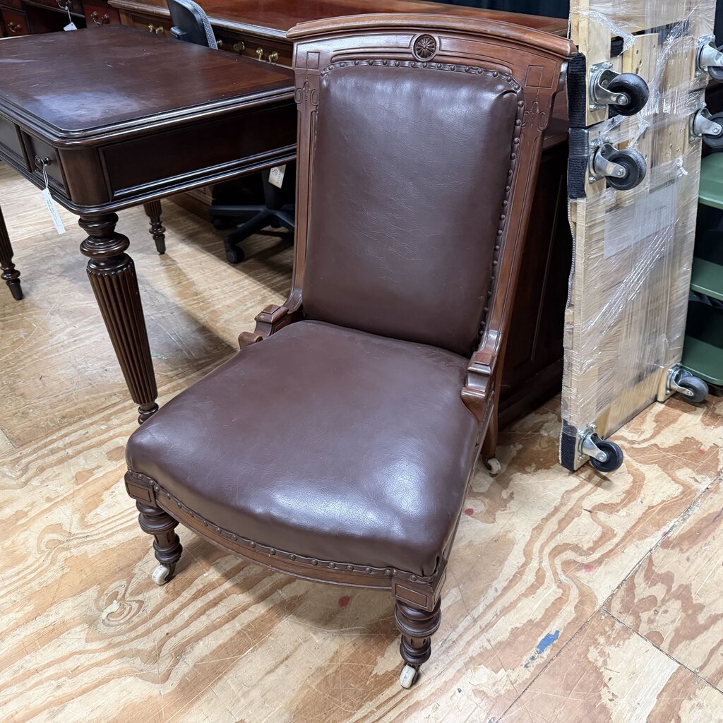 Antique William IV Style Leather + Mahogany Library Chair