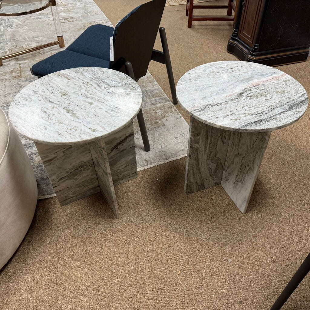 Pair Round Solid Granite Side Tables