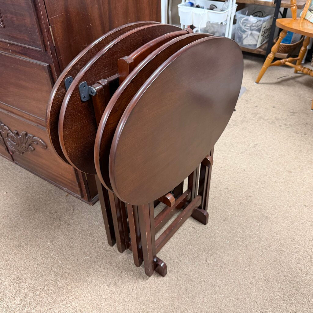 Set/4 Oval Wood TV Tray w/Stand