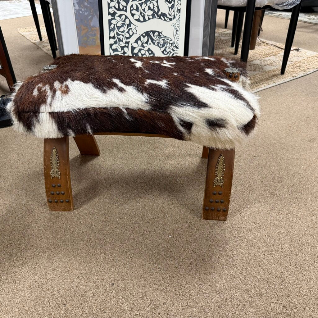 Vintage Moroccan Cowhide Upholstered Camel Saddle Stool