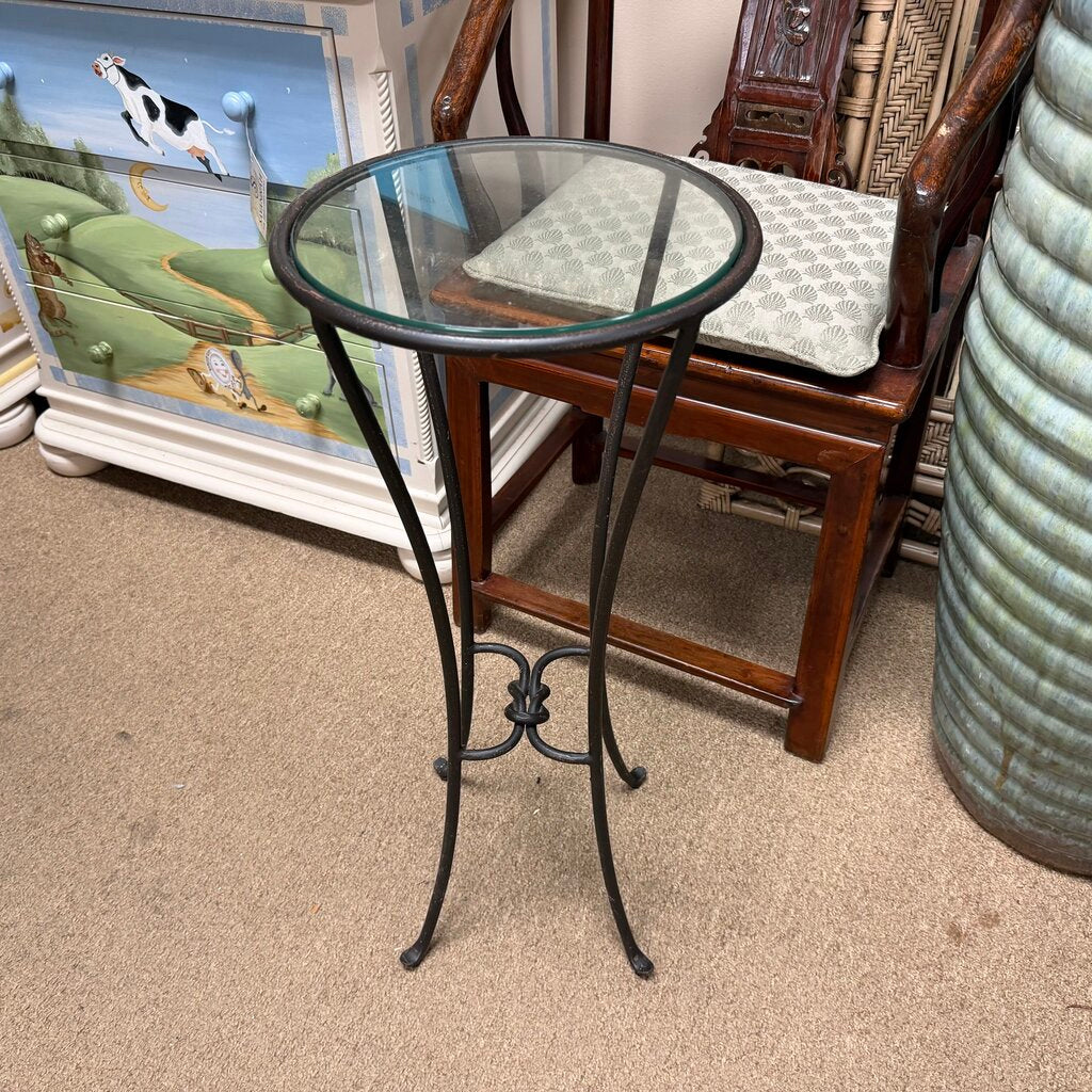 Glass Top Iron Plant Stand
