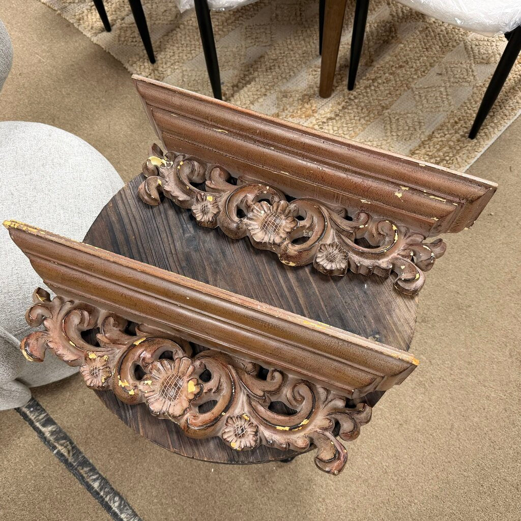 Pair Distressed Resin Wall Sconce Shelves