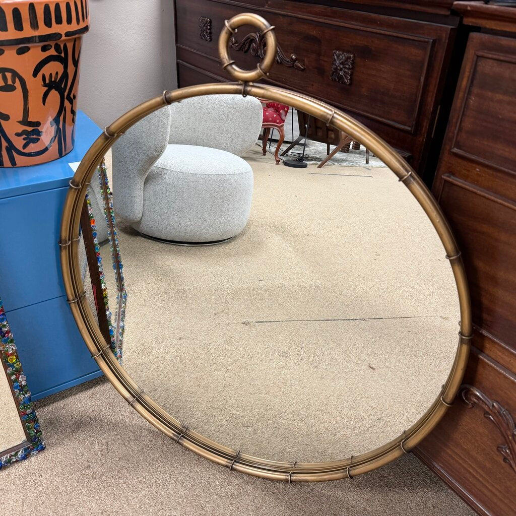 Round Hollywood Regency Style Brass Mirror