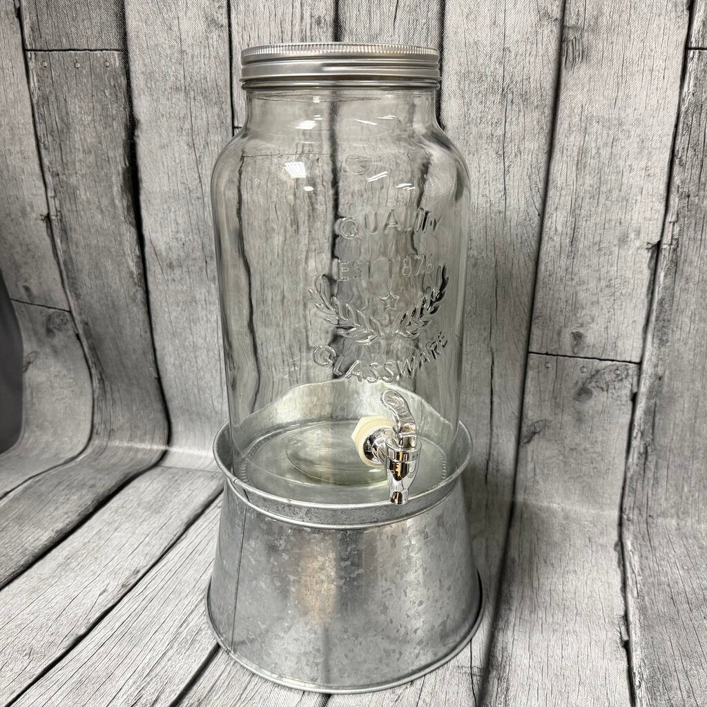 Glass Drink Dispenser on Galvanized Stand