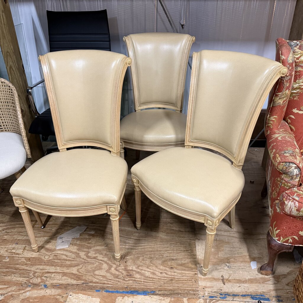 Set/3 Faux Leather Rolled Back Dining Chairs