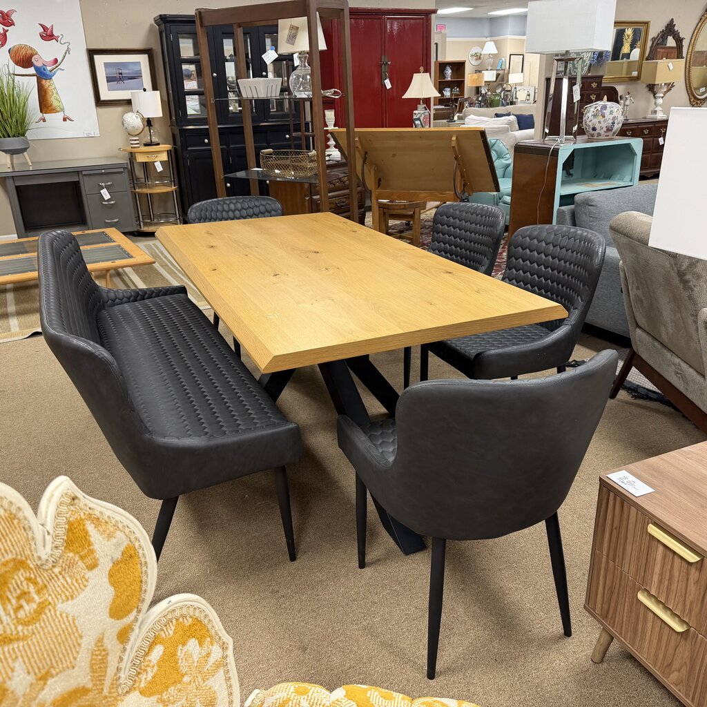 Mid Century Style Dining Table + 4 Chairs + Bench
