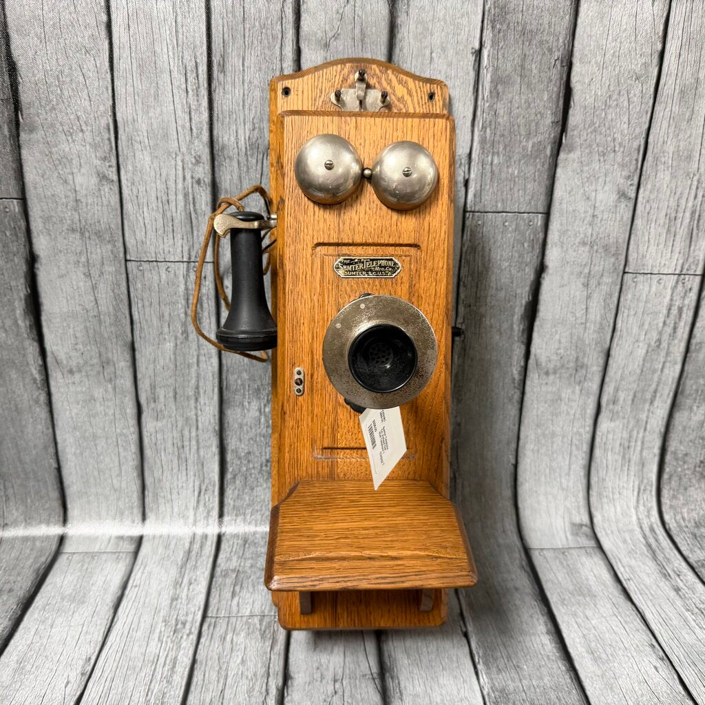 Antique Oak Wall Telephone – Early 1900s Hand‑Crank Model