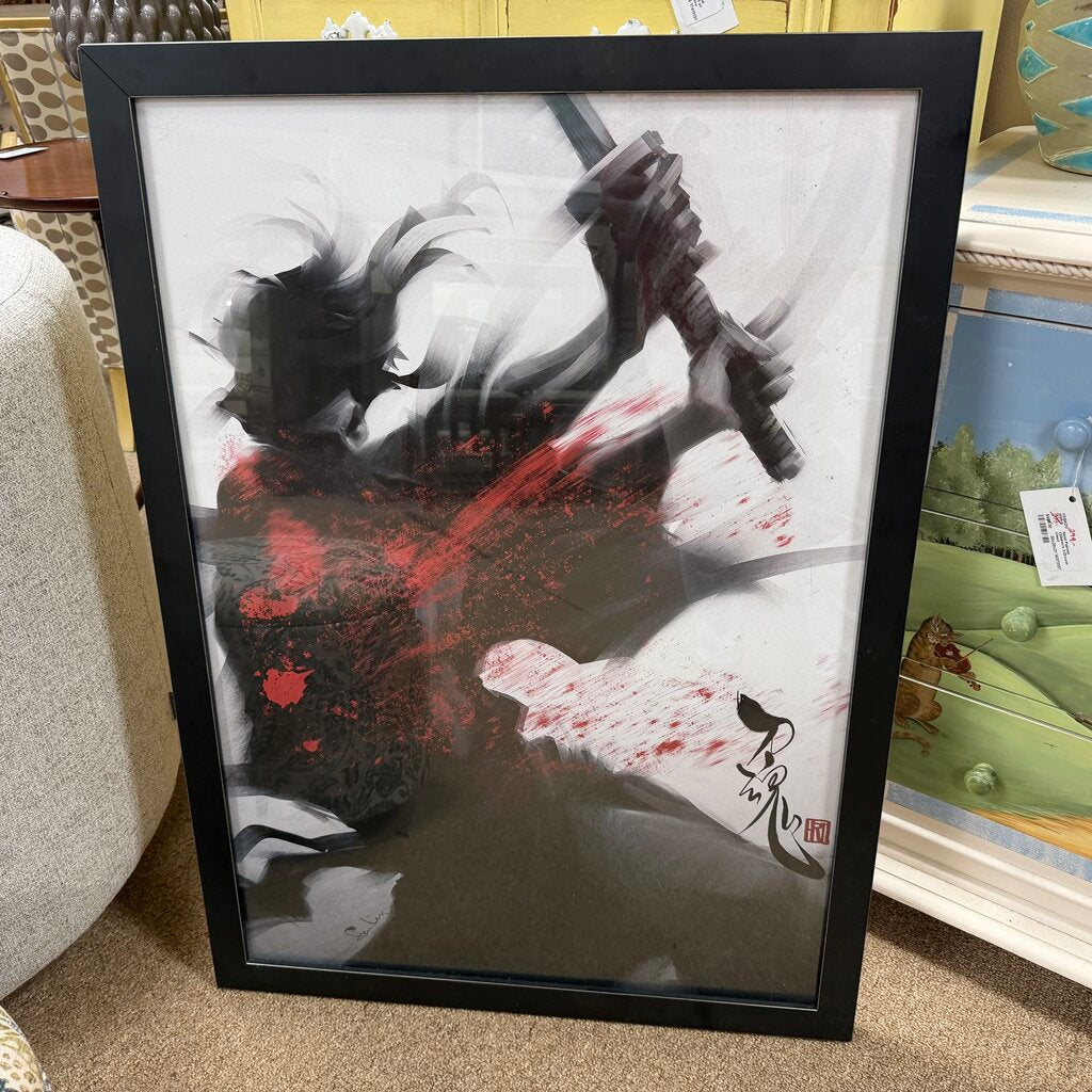 Framed Samurai Ink Illustration Print