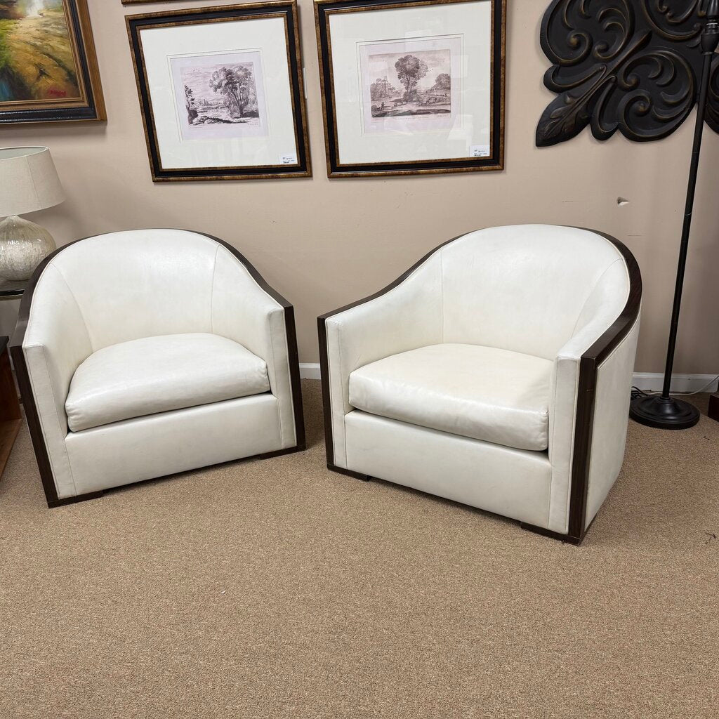 Pair Leather Barrel Chairs