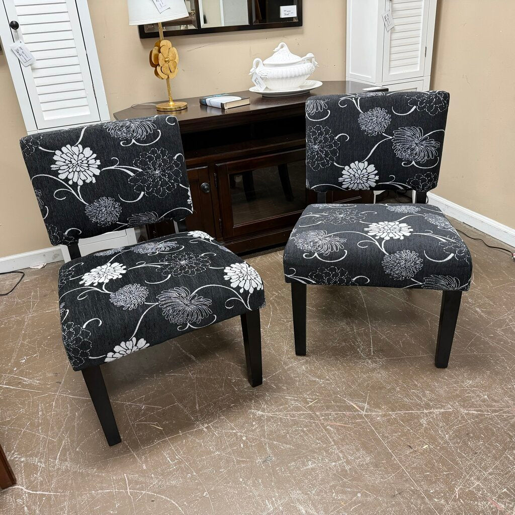 Pair Floral Side Chairs
