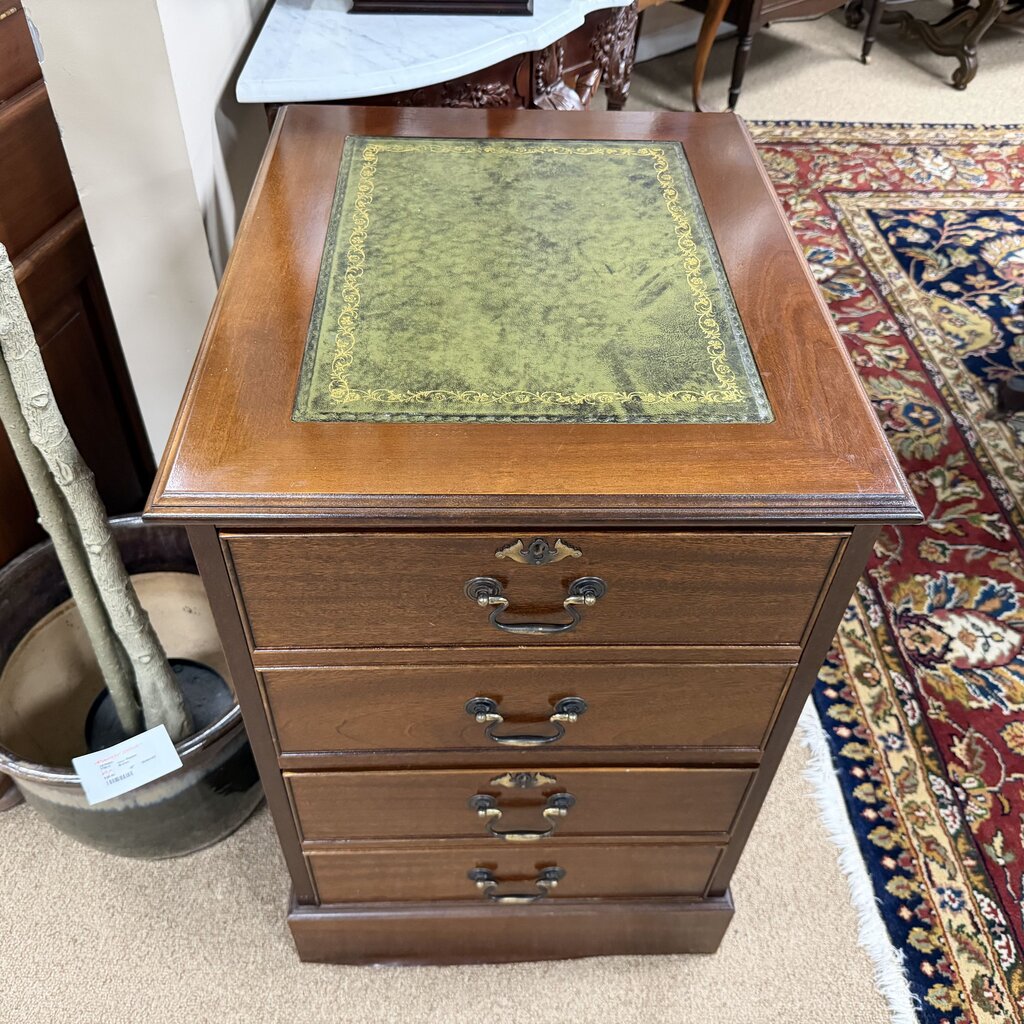 2-Dr Mahogany File Cabinet w/Leather Inset + Keys