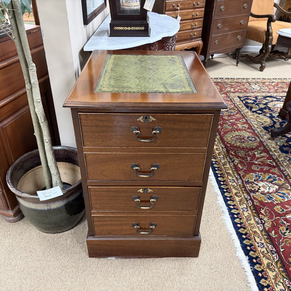 2-Dr Mahogany File Cabinet w/Leather Inset + Keys