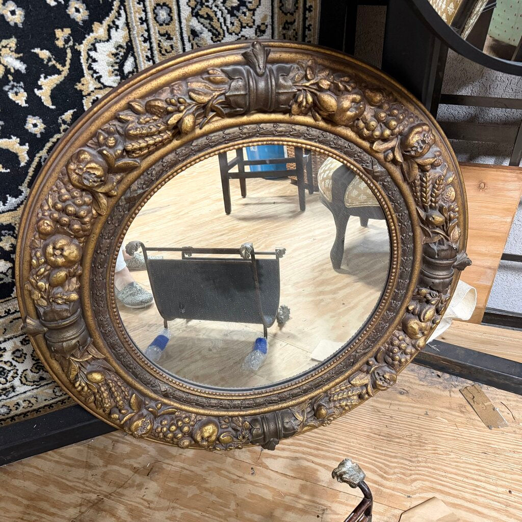 Carved Gilt Gesso Botanical Relief Round Mirror