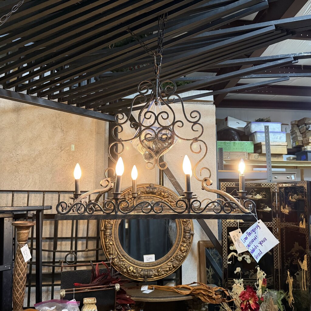 Wrought Iron Scroll Design Hanging Pot Rack + Chandelier