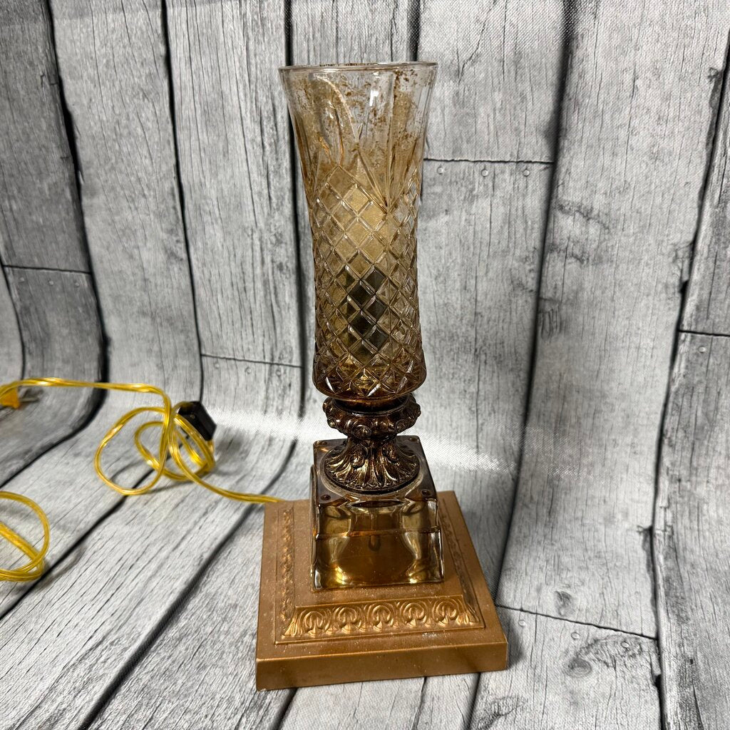 Amber Cut Glass Accent Lamp w/Pedestal Base