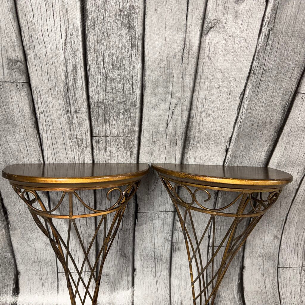 Pair Cone Shaped Metal Wall Shelves