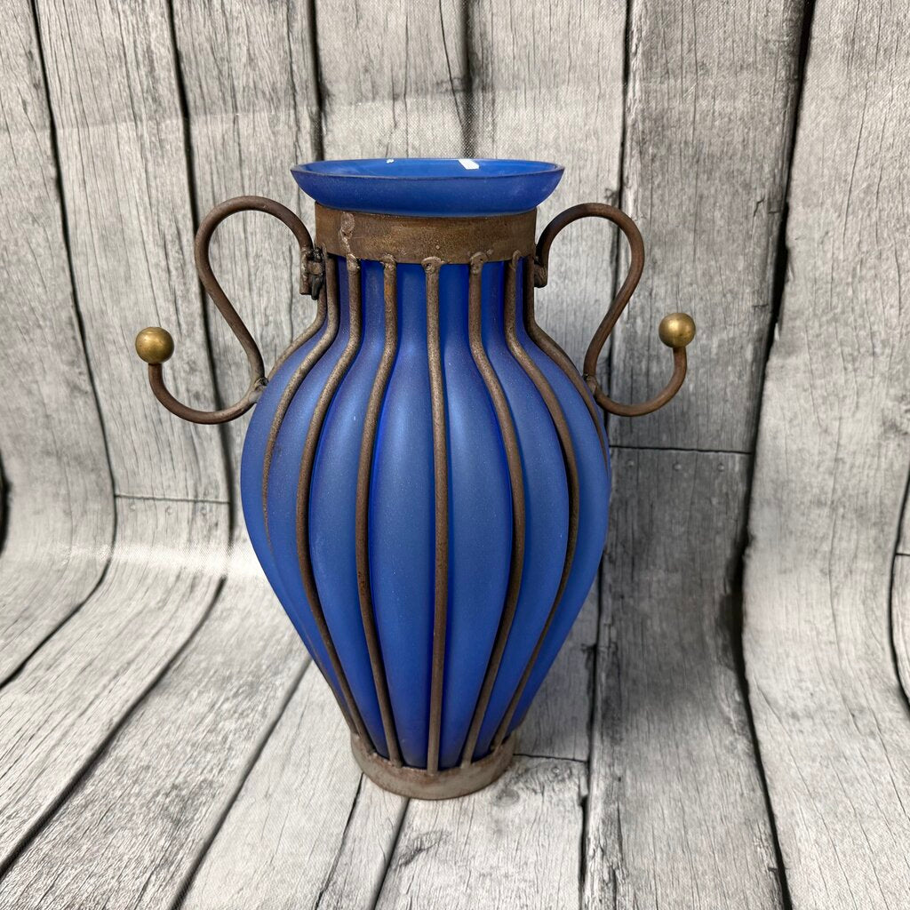 Cobalt Glass + Iron Vase