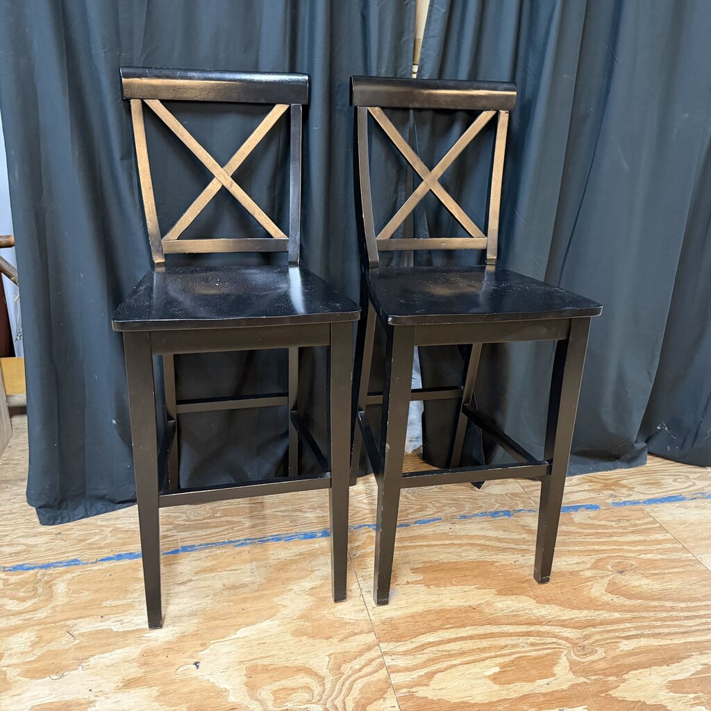 Pair Wood Bar Stools