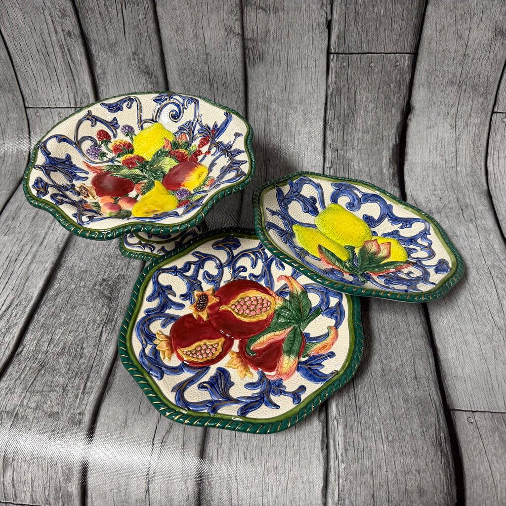 Florentine Fruit Round Compote + 2 Canape Plates