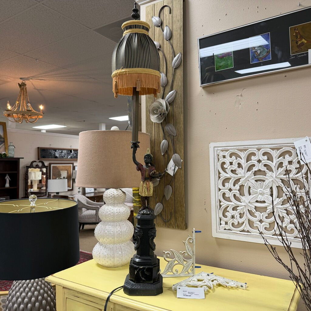 Cast Metal + Marble Base Sculptural Lamp