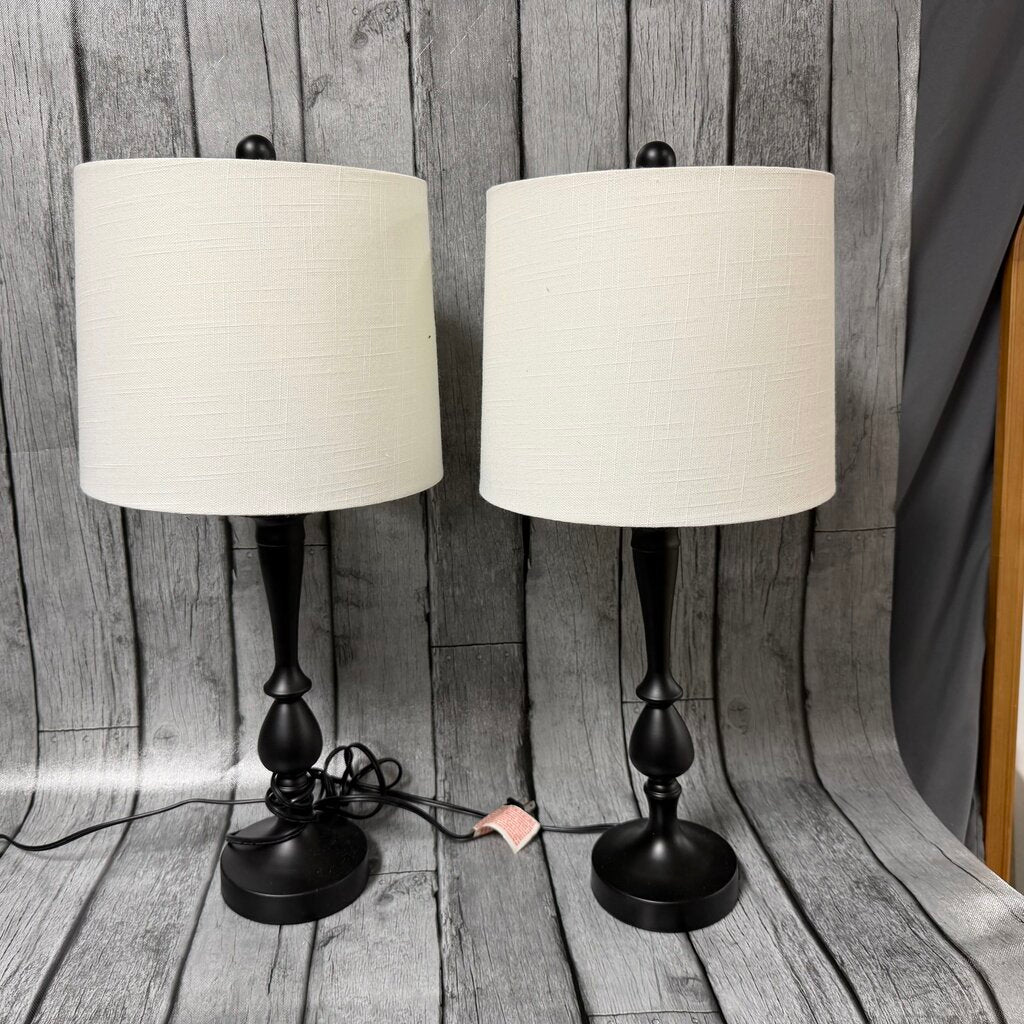 Pair Black Metal Lamps w/USB Plugs