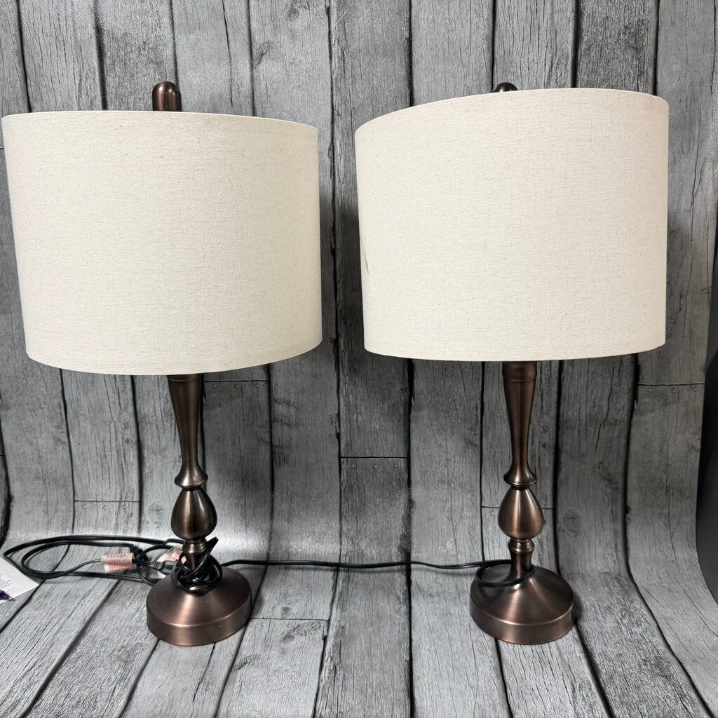 Pair Bronze Metal Lamps w/USB Plugs