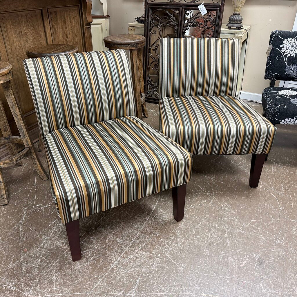 Pair Striped Slipper Chairs