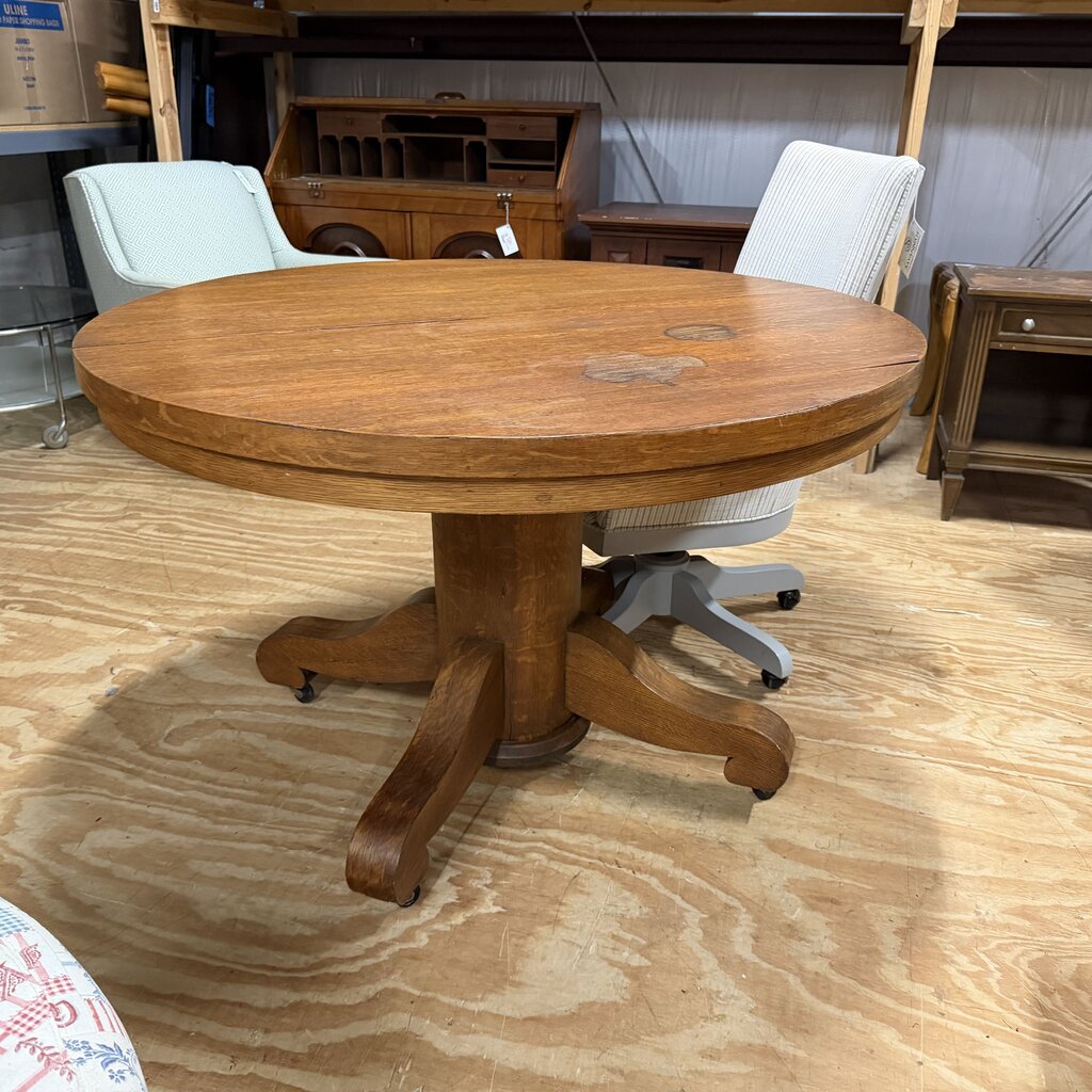 Round Oak Dining Table (Water Damaged)