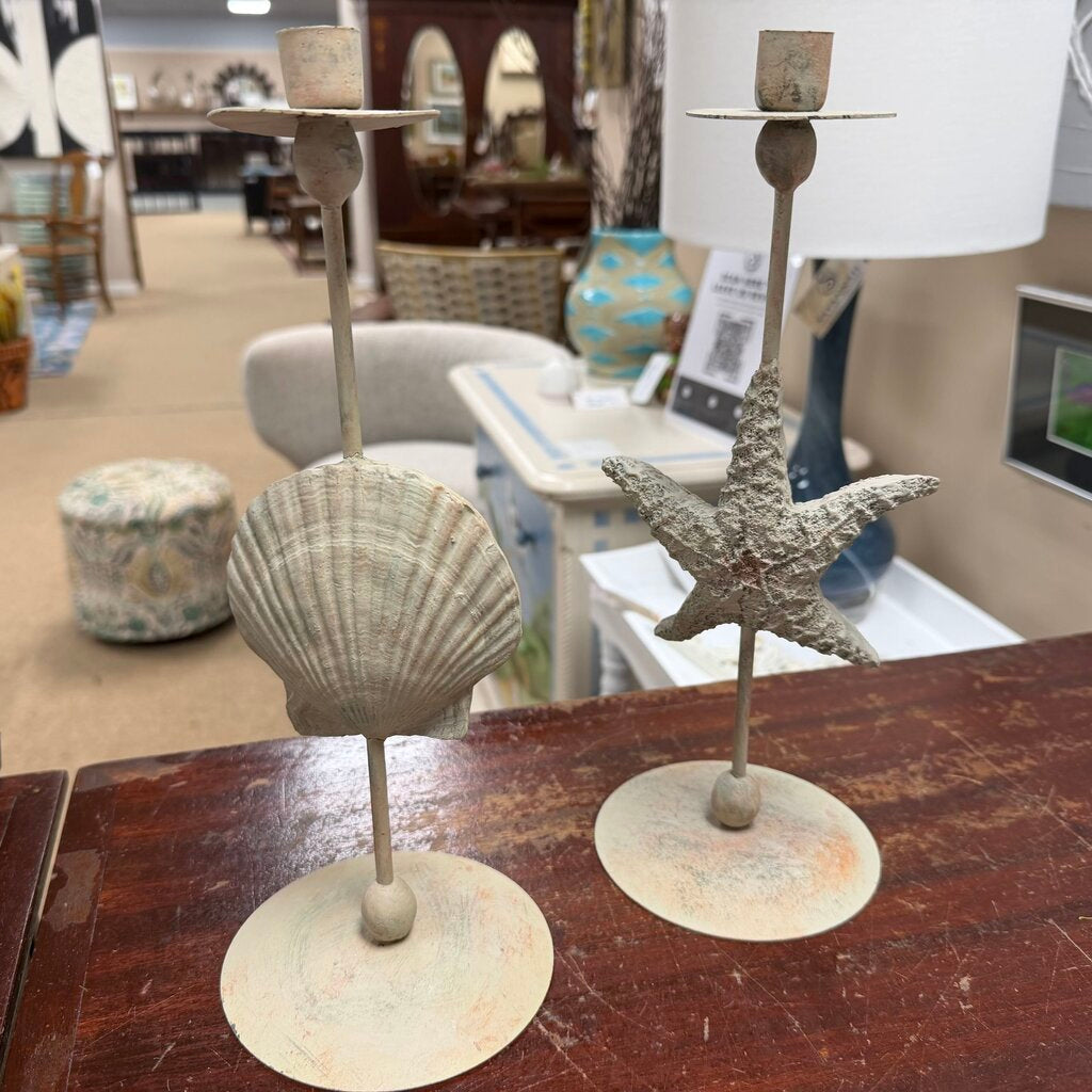 Pair Shell Motif Candleholders