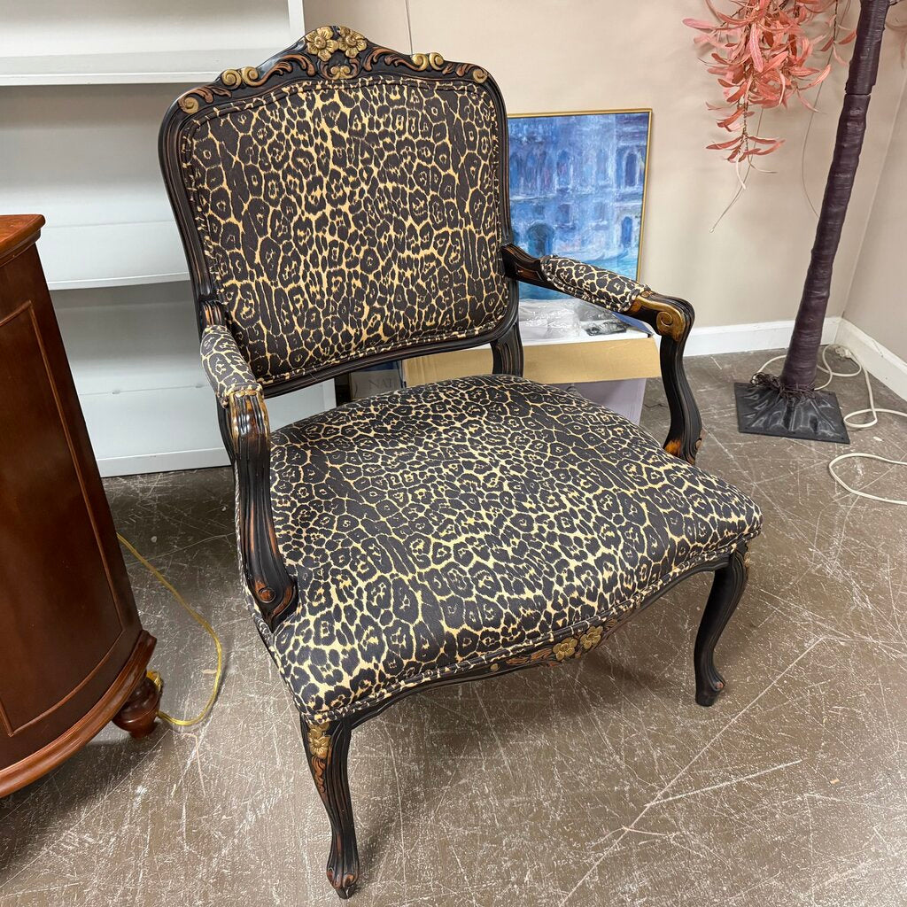 French Louis XV Style Leopard Print Armchair
