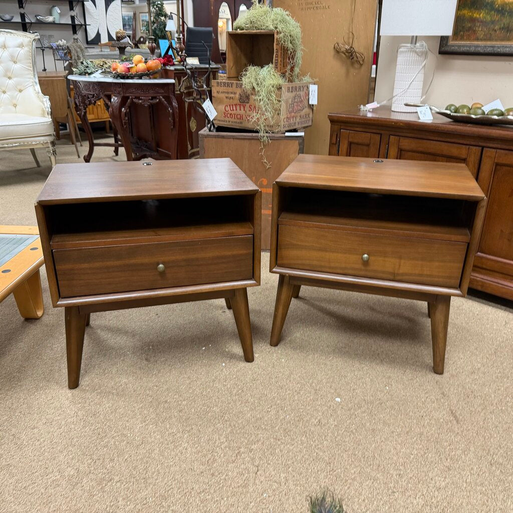 Pair Mid Century Style Nightstands w/USB Plugs