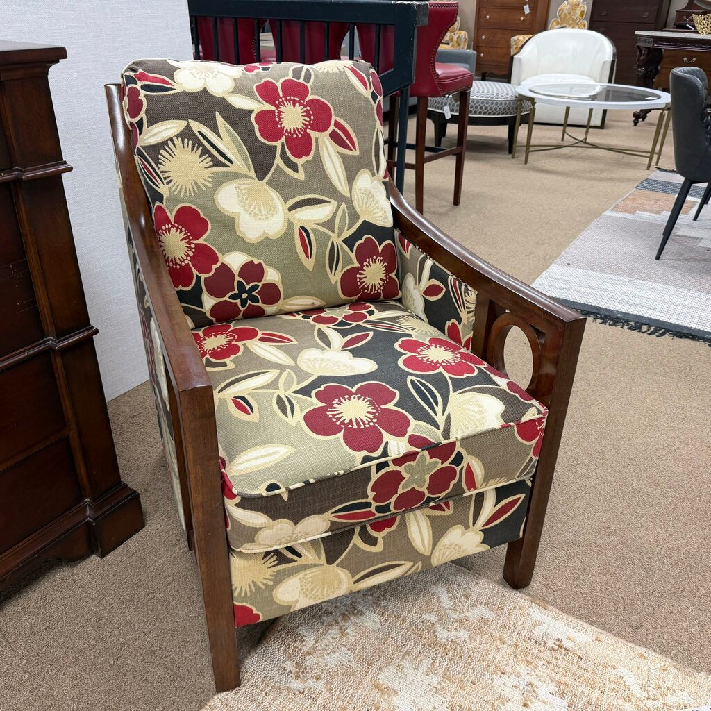 Wood + Floral Upholstered Accent Chair