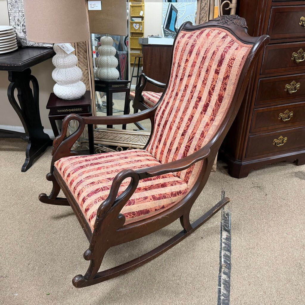 Vintage Victorian Style Wood Rocker w/Swan Detail on Arm