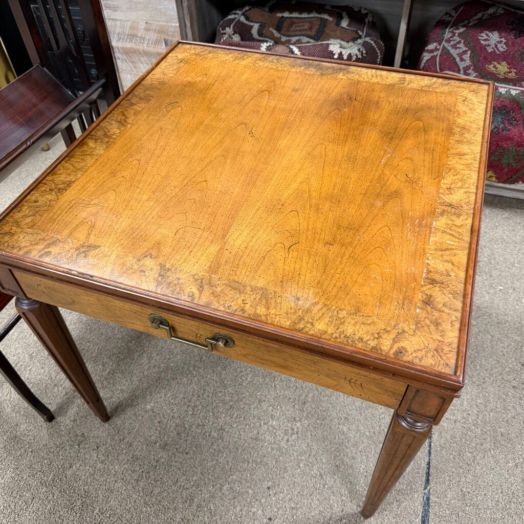 Solid Wood Burled Veneer Square Side Table