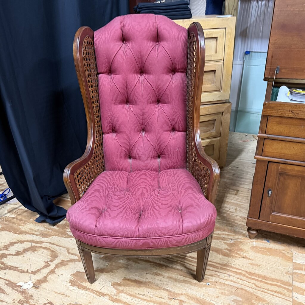 Vintage High Back Caned Wing Chair