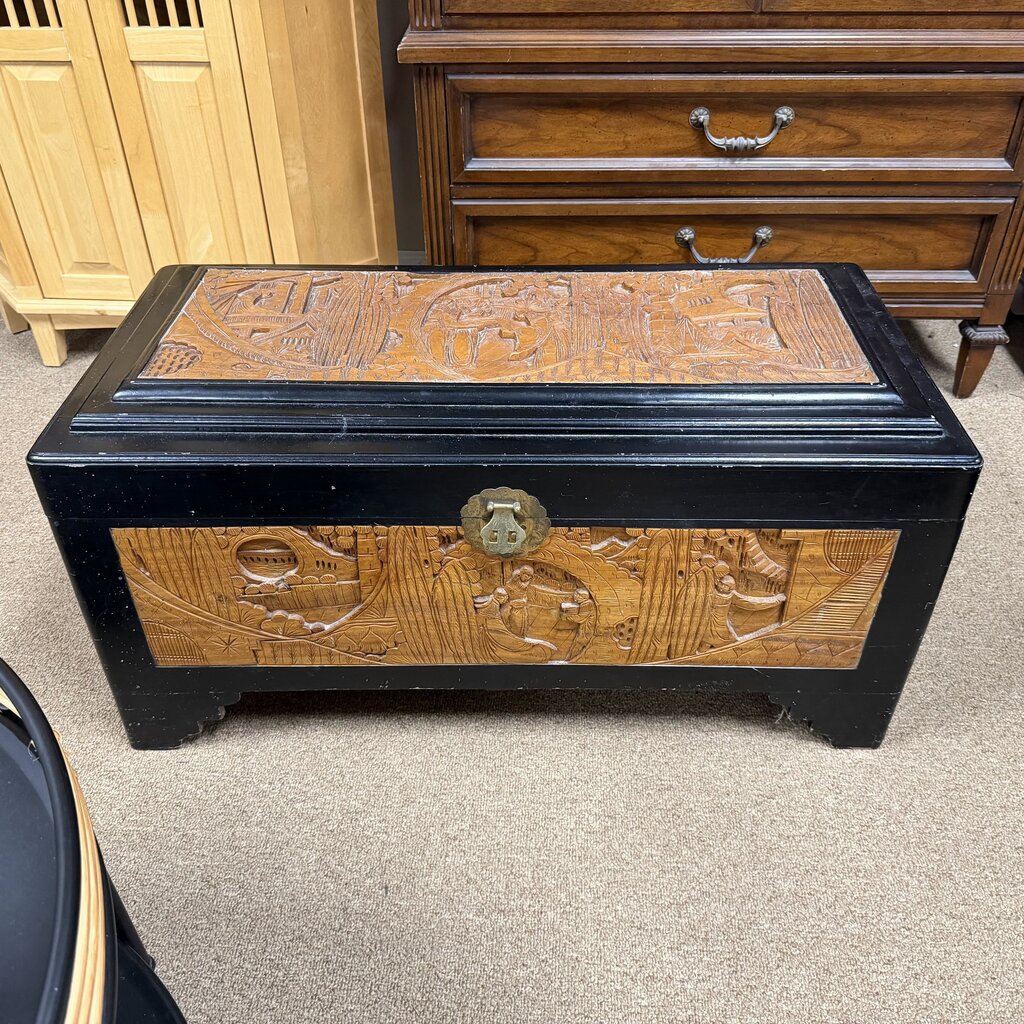 Vintage Carved Wood Asian Chest