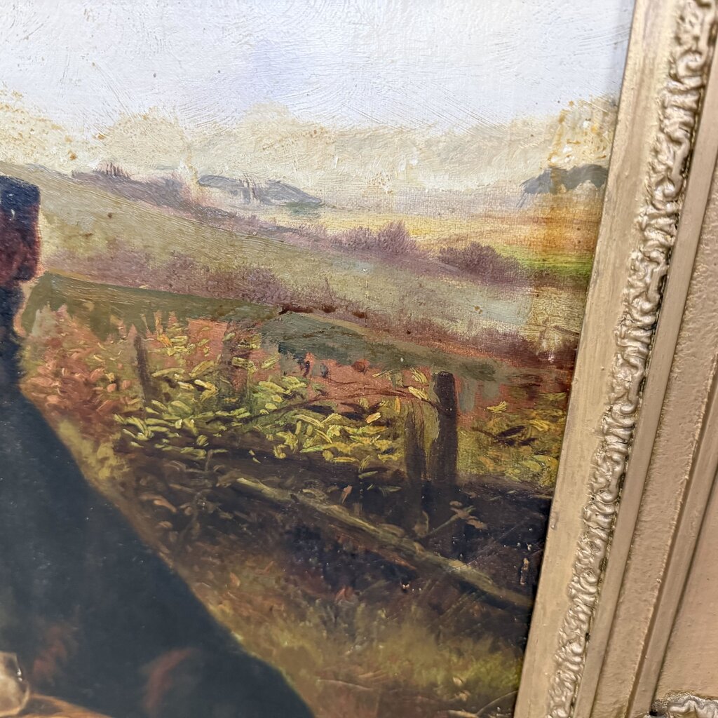 Hunting Dogs w/Game Basket Large Framed Oil Painting w/Gallery Light