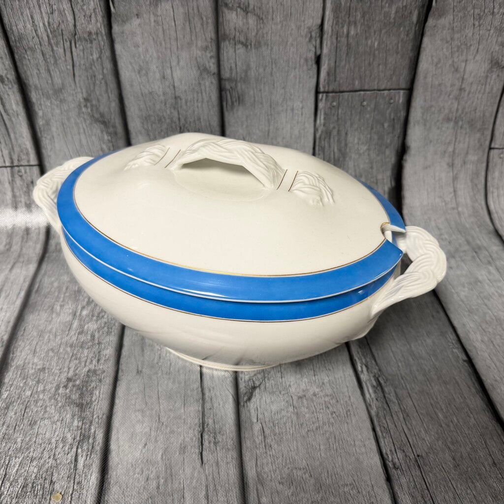 Antique Covered Soup Tureen – Blue Band & Gold Trim