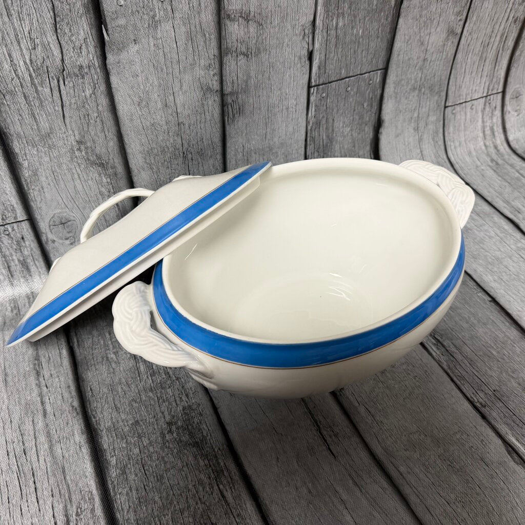 Antique Covered Soup Tureen – Blue Band & Gold Trim