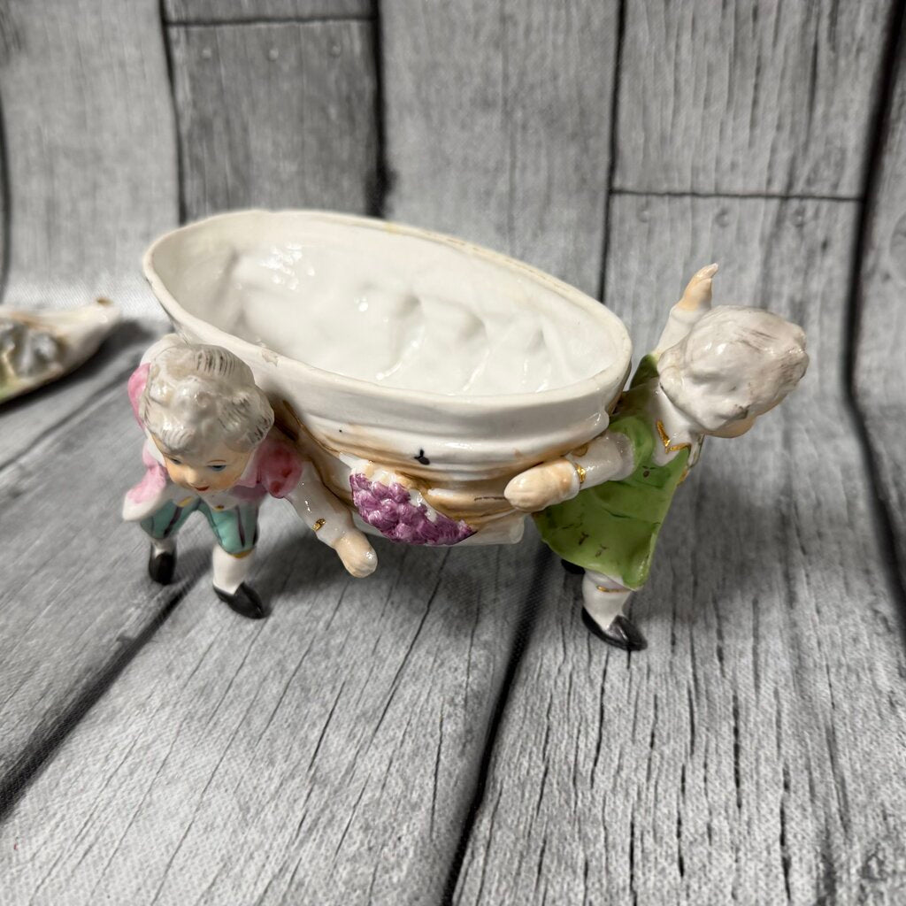 Vintage Porcelain Covered Dish with Cherubic Children and Grapes