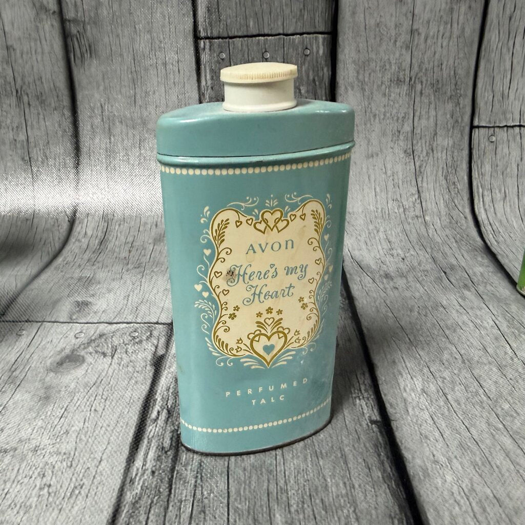 Vintage Avon “Here’s My Heart” Perfumed Talc Tin – 1960s–1970s