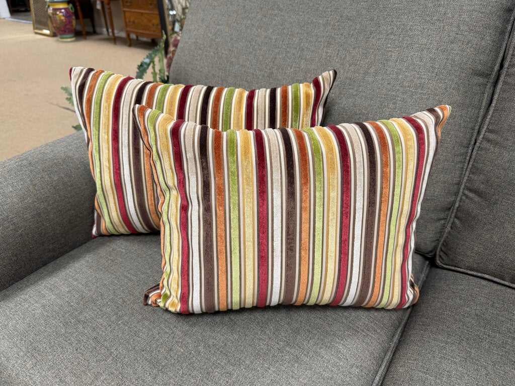 Pair Striped Velvet Pillows