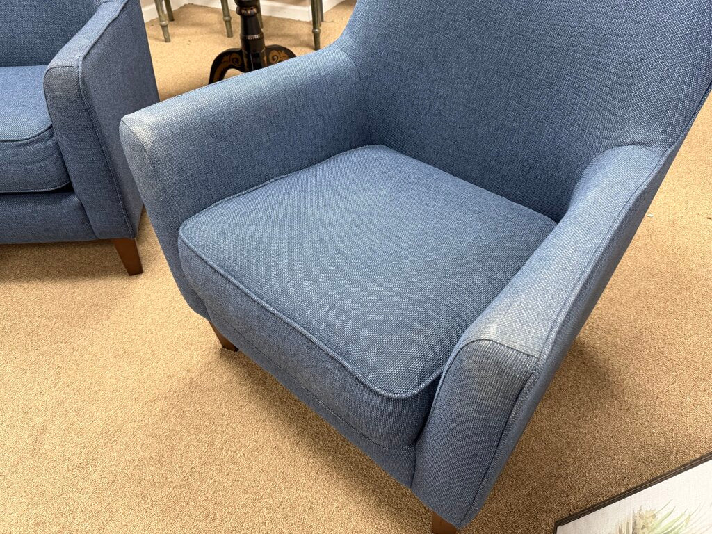 Pair Blue Tweed Accent Chairs